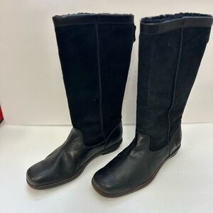 UGG Womens Brookfield Boot Size 9 Tall Black Leather Genuine Sheepskin Pull On